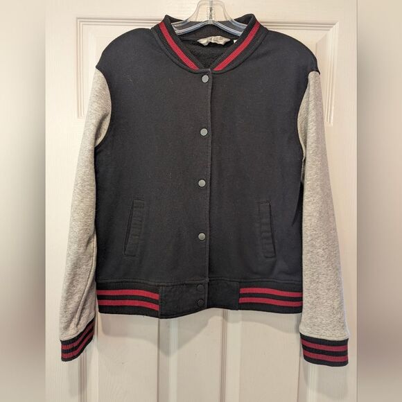 H&M Harry Potter Hogwarts Varsity Black Grey fleece Jacket sweatshirt snap 16/18 - Picture 3 of 9